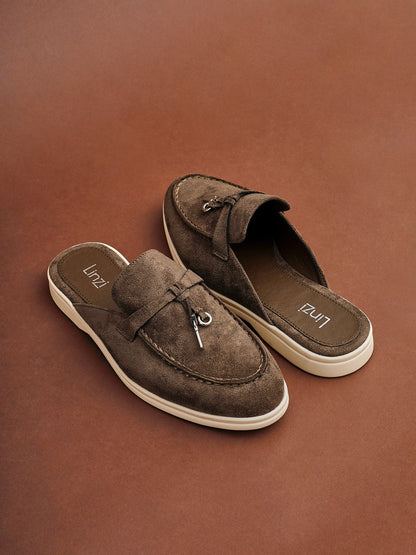 Alix Taupe Faux Suede Slip On Mules