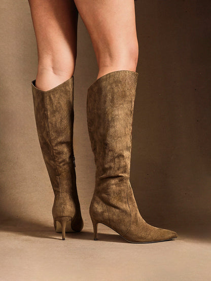 Ambition Sand Long Stiletto Heeled Boots