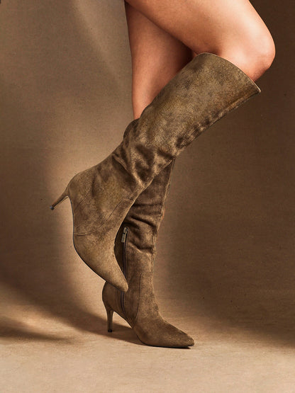 Ambition Sand Long Stiletto Heeled Boots