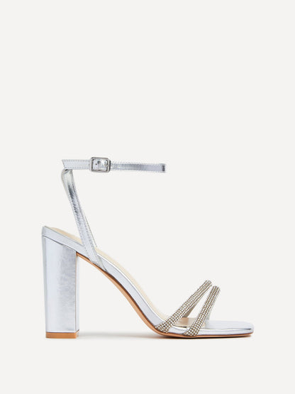 Amelie Wide Fit Silver Diamante Heels