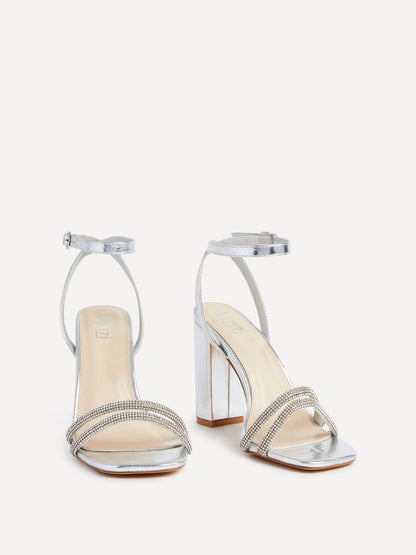 Amelie Wide Fit Silver Diamante Heels