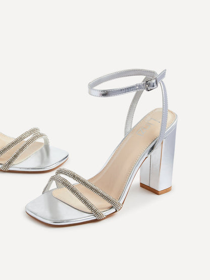Amelie Wide Fit Silver Diamante Heels