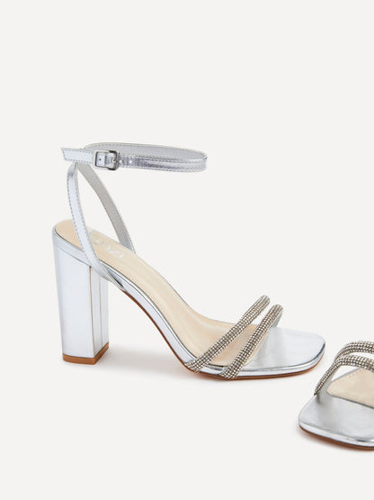Amelie Wide Fit Silver Diamante Heels