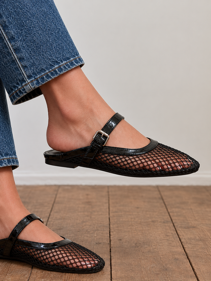 Anessa Black Mesh Mules