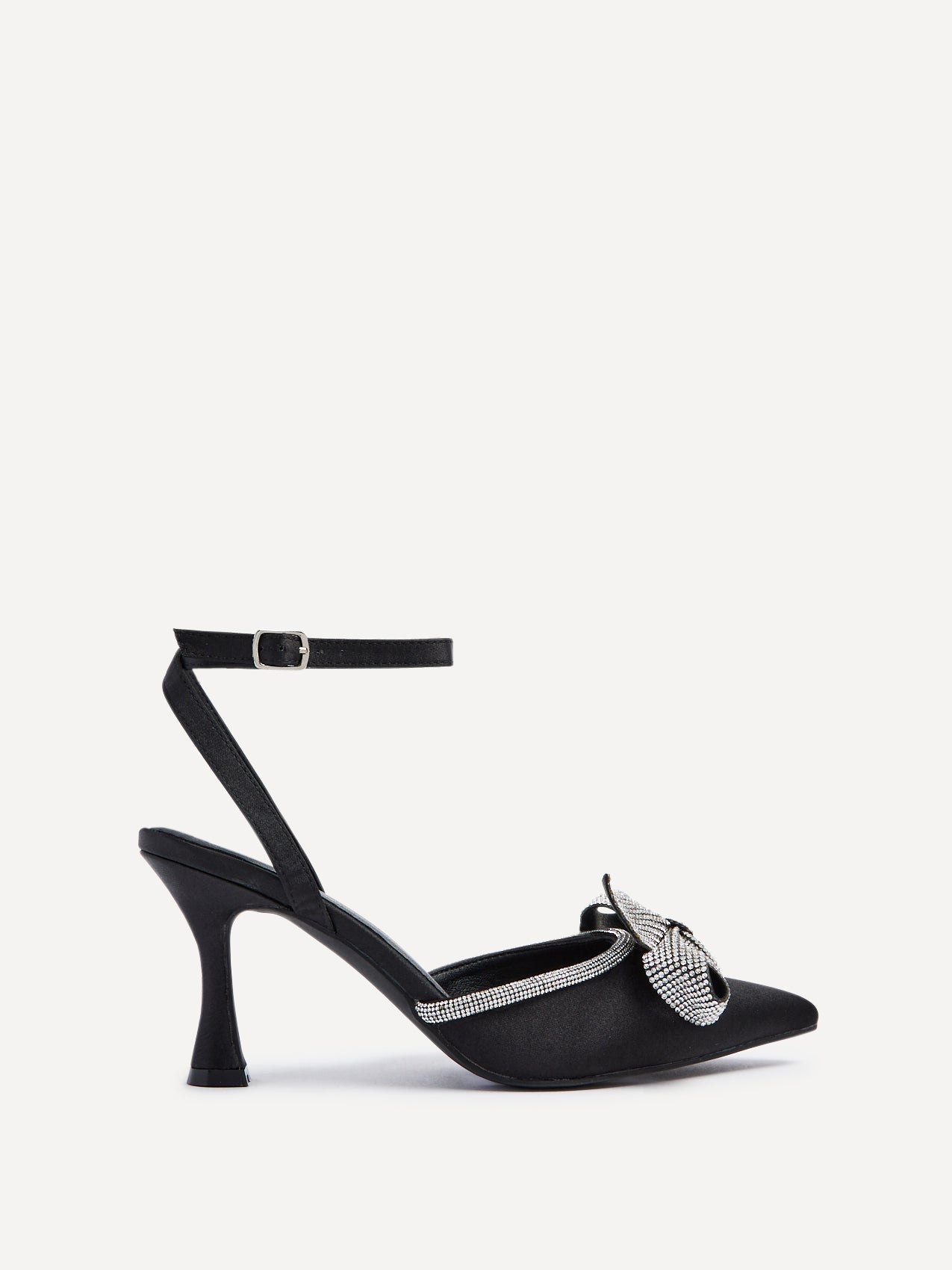 Angela Black Satin Bow Heels