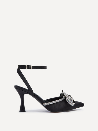 Angela Black Satin Bow Heels