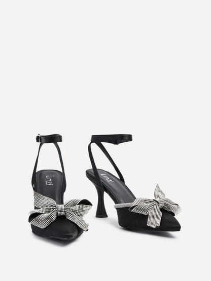 Angela Black Satin Bow Heels
