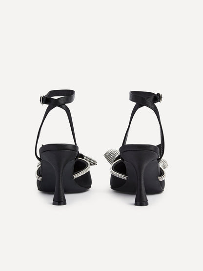 Angela Black Satin Bow Heels