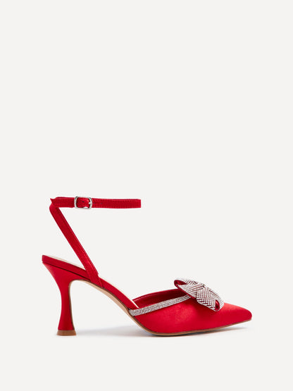 Angela Red Satin Bow Heels