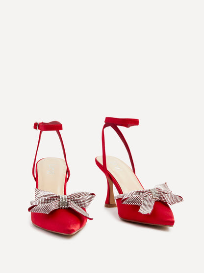 Angela Red Satin Bow Heels