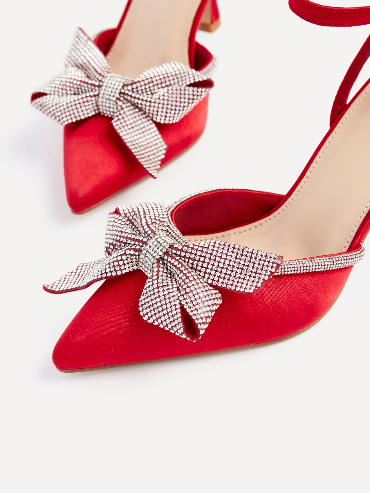 Angela Red Satin Bow Heels