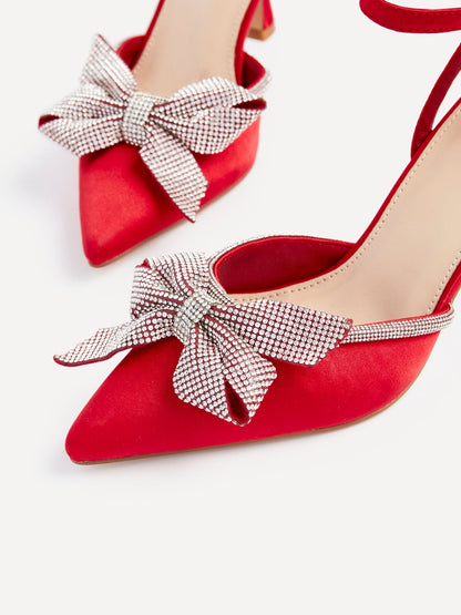 Angela Red Satin Bow Heels