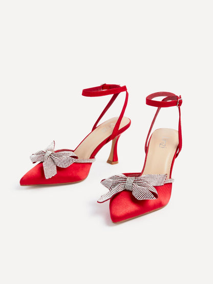 Angela Red Satin Bow Heels