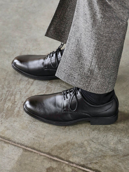 Angelo Mens Black Faux Leather Lace-Up Shoes