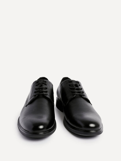 Angelo Mens Black Faux Leather Lace-Up Shoes