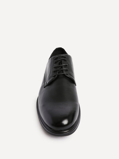 Angelo Mens Black Faux Leather Lace-Up Shoes