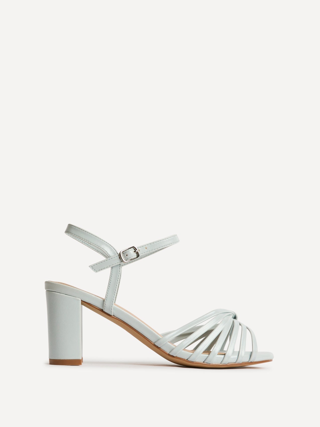 Arabel Pale Blue Faux Leather Block Heeled Sandals
