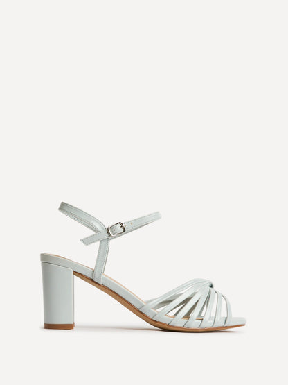 Arabel Pale Blue Faux Leather Block Heeled Sandals