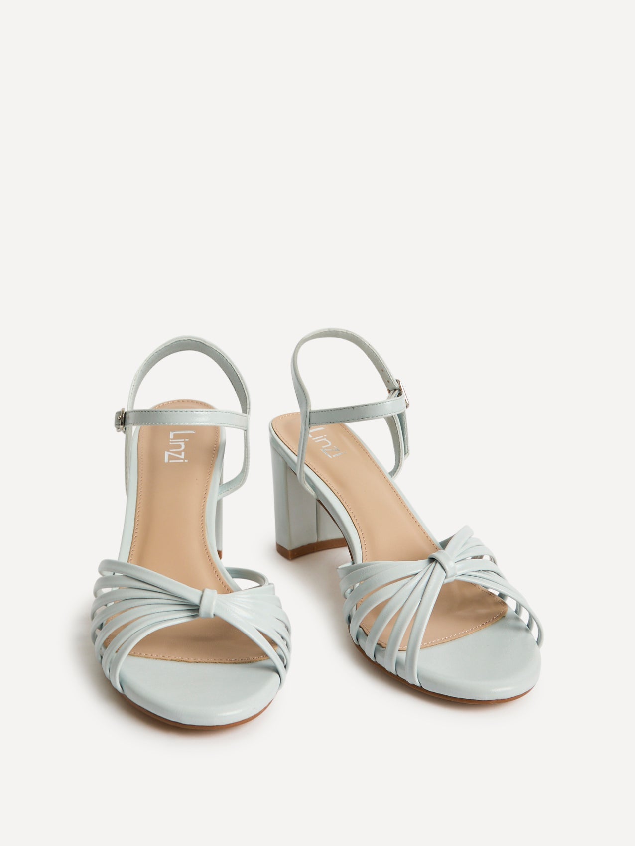 Arabel Pale Blue Faux Leather Block Heeled Sandals