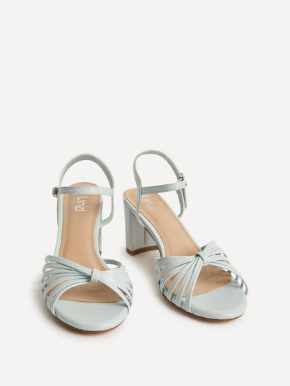 Arabel Pale Blue Faux Leather Block Heeled Sandals