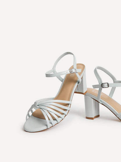 Arabel Pale Blue Faux Leather Block Heeled Sandals