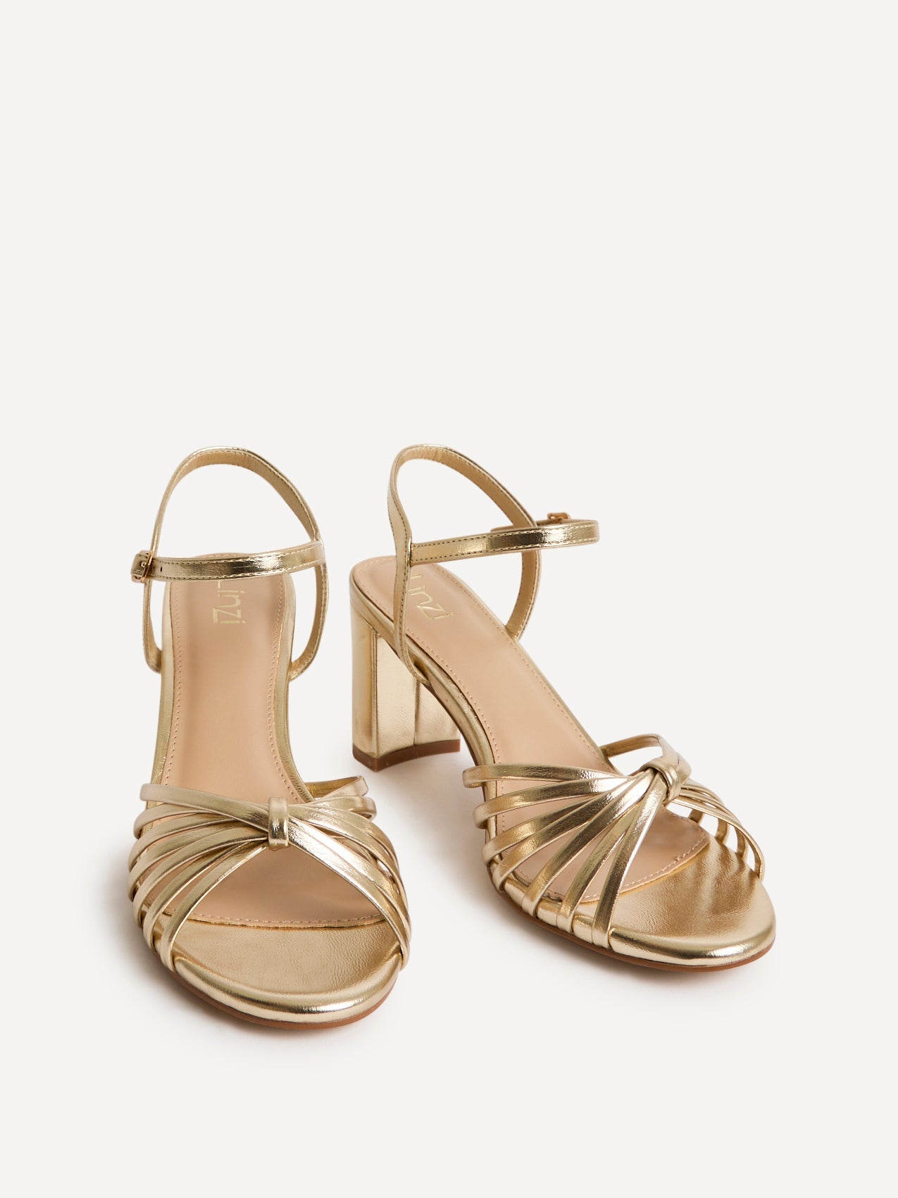 Arabel Gold Faux Leather Block Heeled Sandals