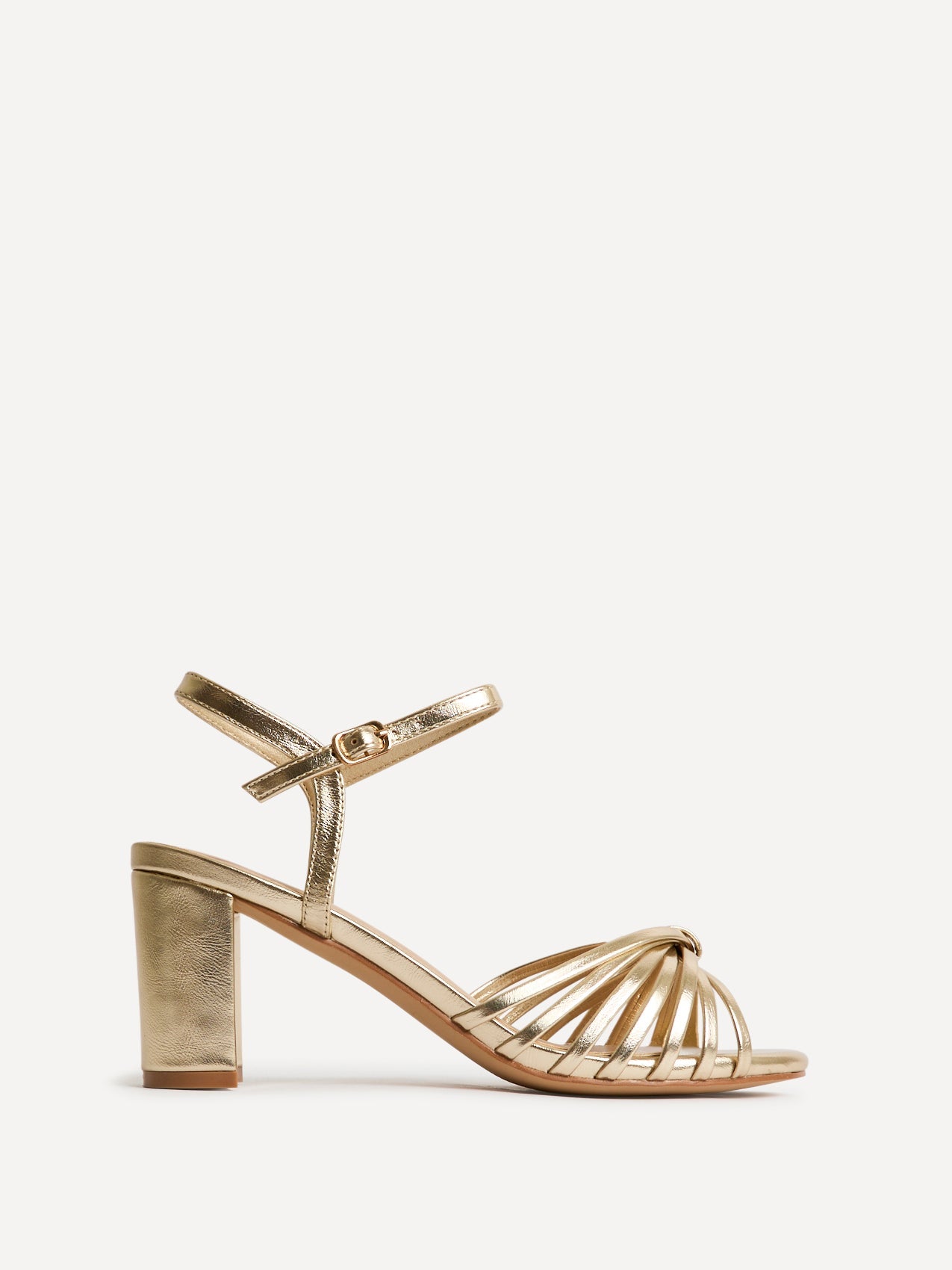 Arabel Gold Faux Leather Block Heeled Sandals