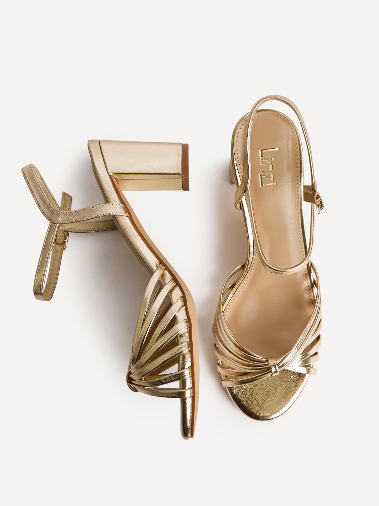 Arabel Gold Faux Leather Block Heeled Sandals