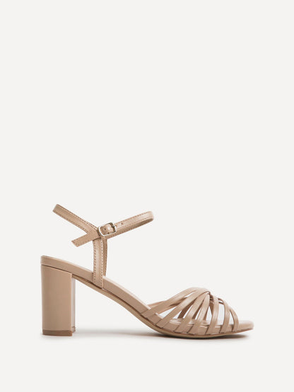 Arabel Nude Faux Leather Block Heeled Sandals