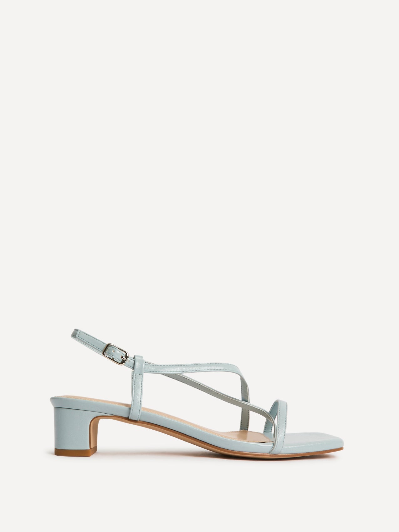 Arden Pale Blue Faux Leather Block Heeled Sandals