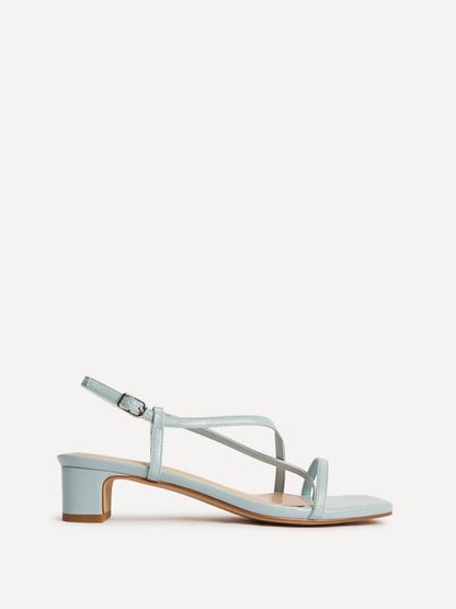 Arden Pale Blue Faux Leather Block Heeled Sandals