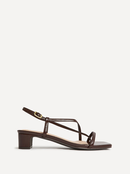 Arden Brown Faux Leather Block Heeled Sandals