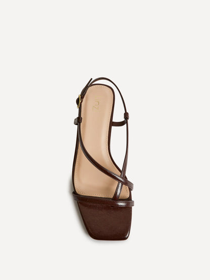Arden Brown Faux Leather Block Heeled Sandals