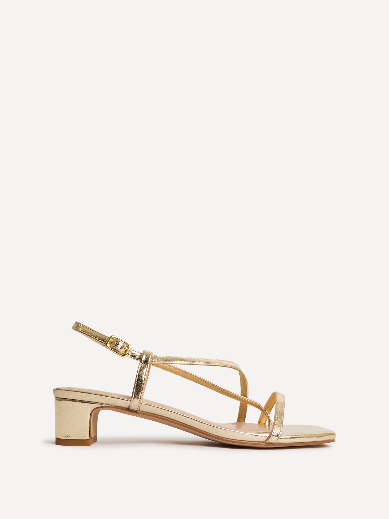 Arden Gold Faux Leather Block Heeled Sandals