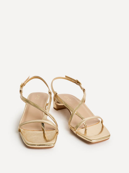 Arden Gold Faux Leather Block Heeled Sandals