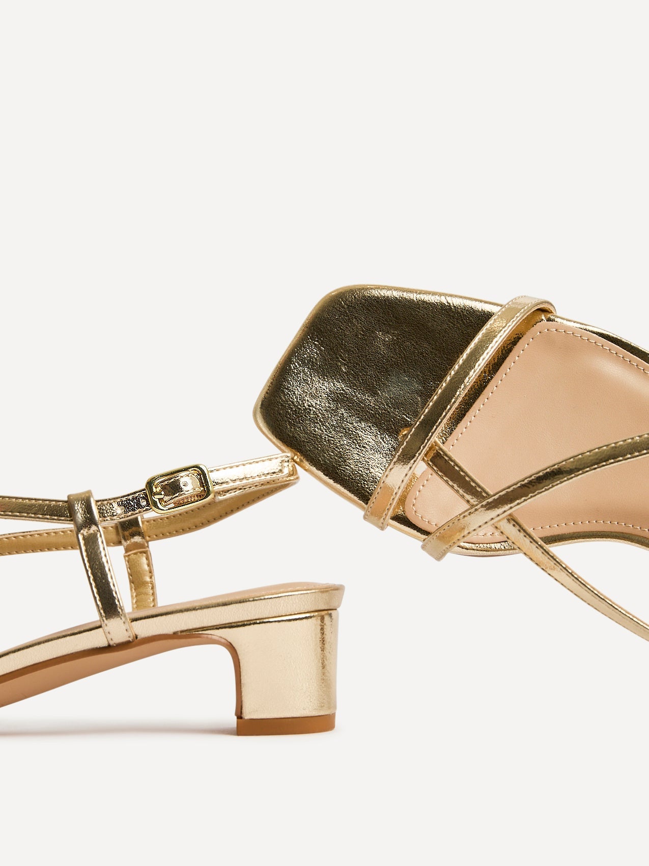 Arden Gold Faux Leather Block Heeled Sandals