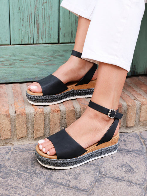 Arizona Wide Fit Black Espadrille Flatform
