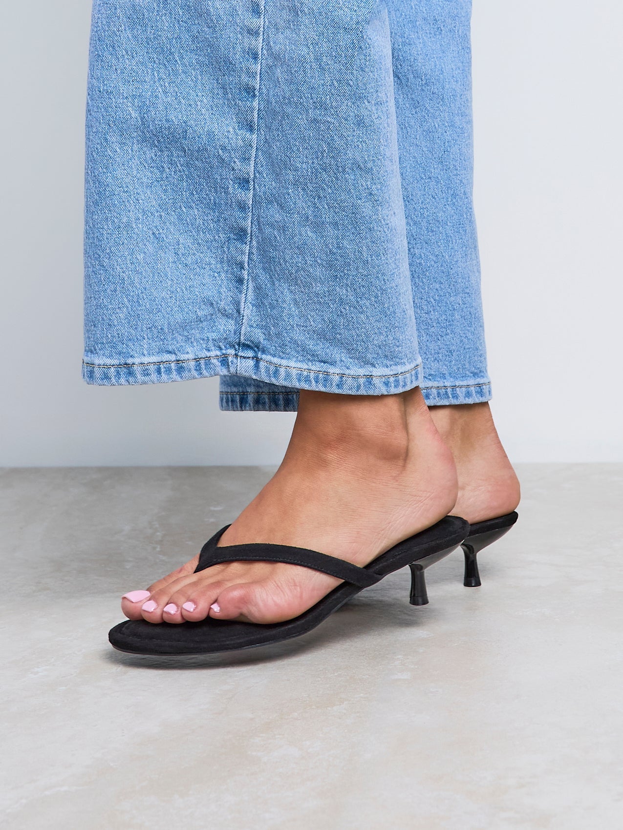 Ascend Black Faux Suede Mule Heels