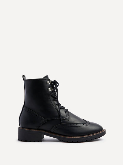 Ashleigh Black Faux Leather Military Boot