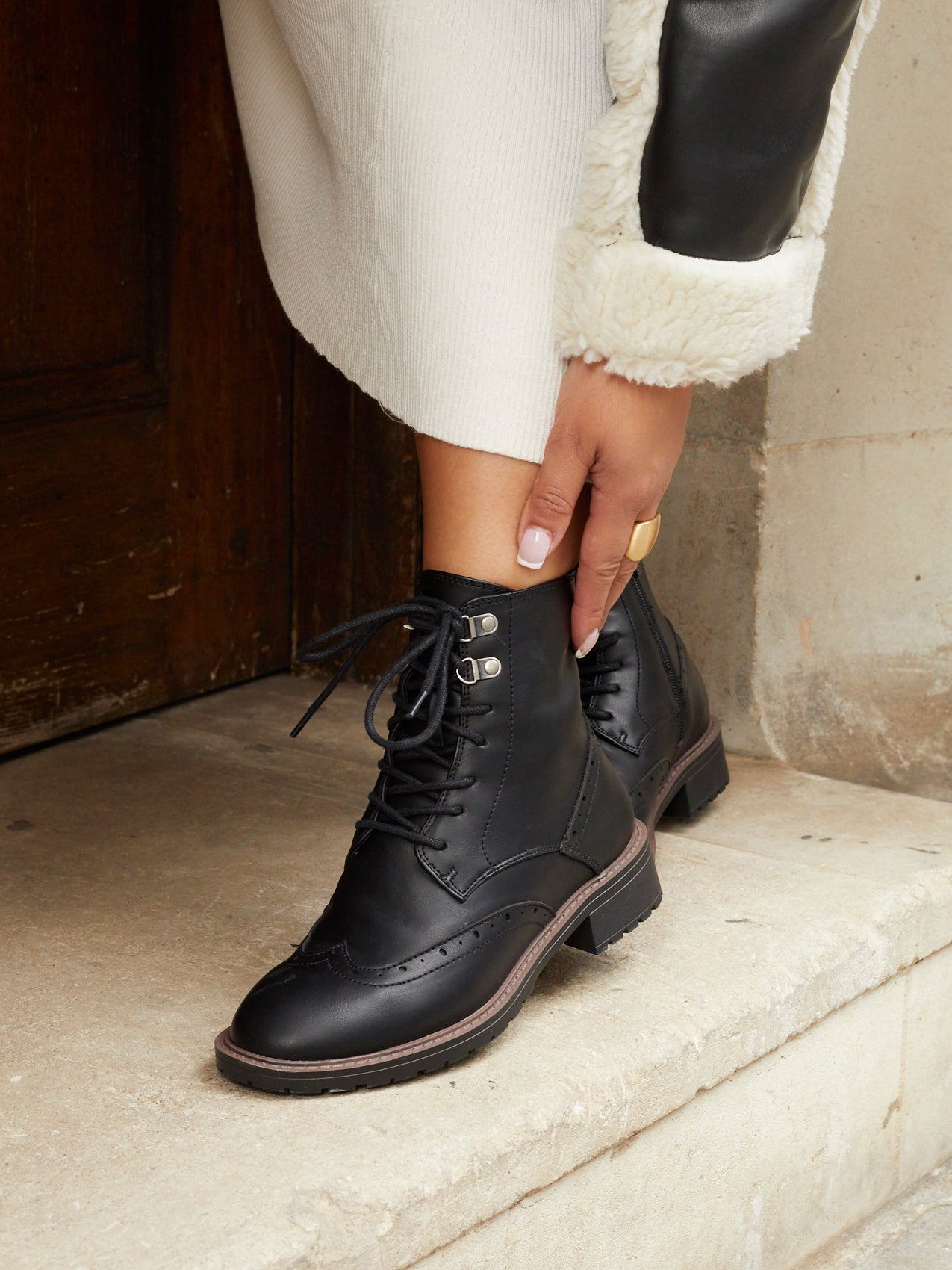 Ashleigh Black Faux Leather Military Boot