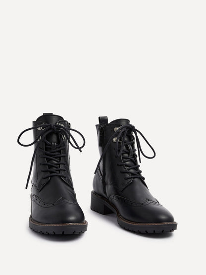 Ashleigh Black Faux Leather Military Boot