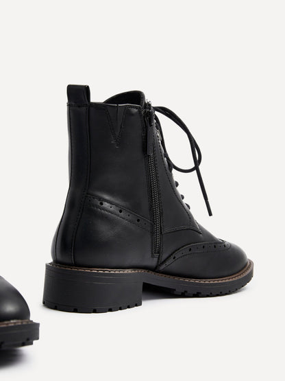 Ashleigh Black Faux Leather Military Boot