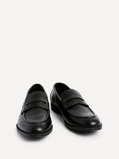 Aurelio Mens Black Faux Leather Penny Loafers