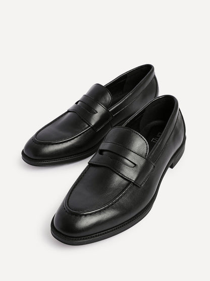 Aurelio Mens Black Faux Leather Penny Loafers