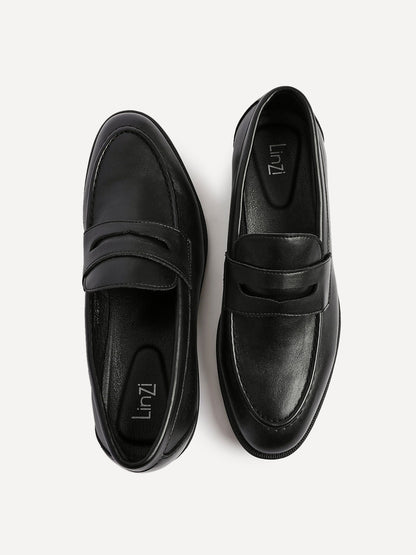 Aurelio Mens Black Faux Leather Penny Loafers