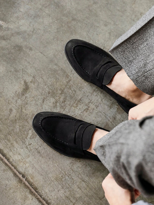 Aurelio Mens Black Faux Suede Penny Loafers