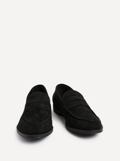 Aurelio Mens Black Faux Suede Penny Loafers