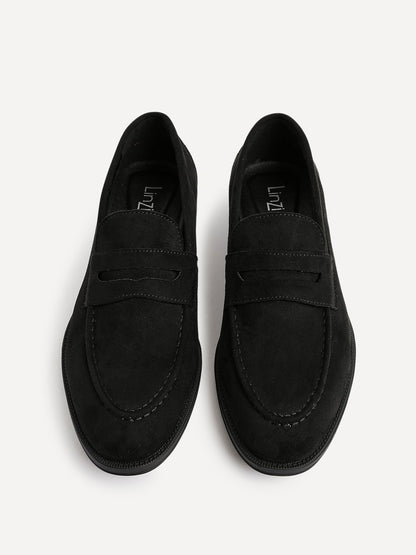 Aurelio Mens Black Faux Suede Penny Loafers