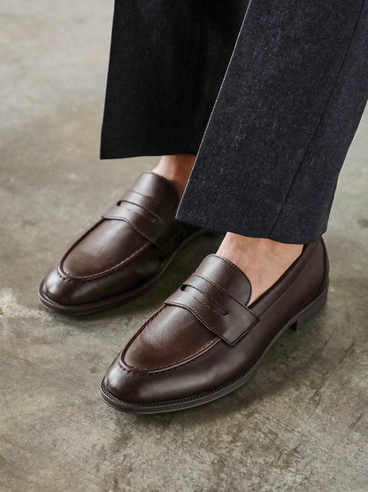 Aurelio Mens Brown Faux Leather Penny Loafers