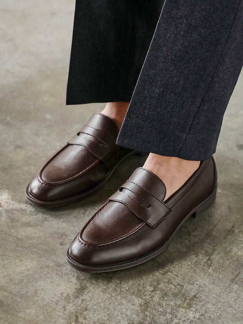 Aurelio Mens Brown Faux Leather Penny Loafers